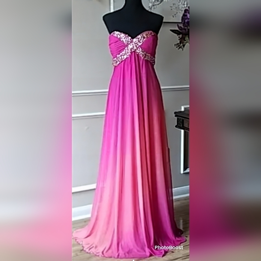 My Michelle Pink & Coral Ombre Strapless Dress - Picture 4 of 14